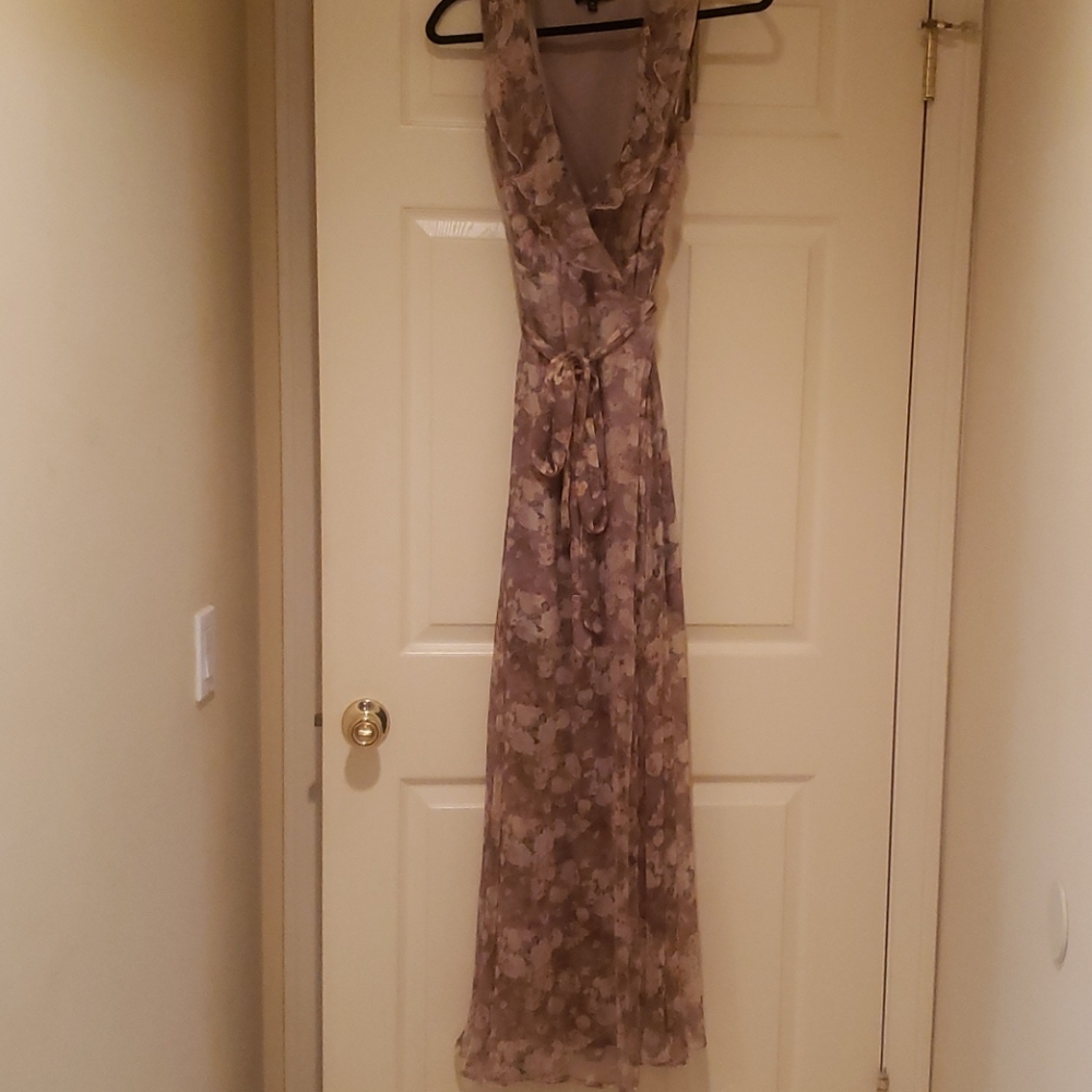 AAKAA floral jewel tone wrap gown